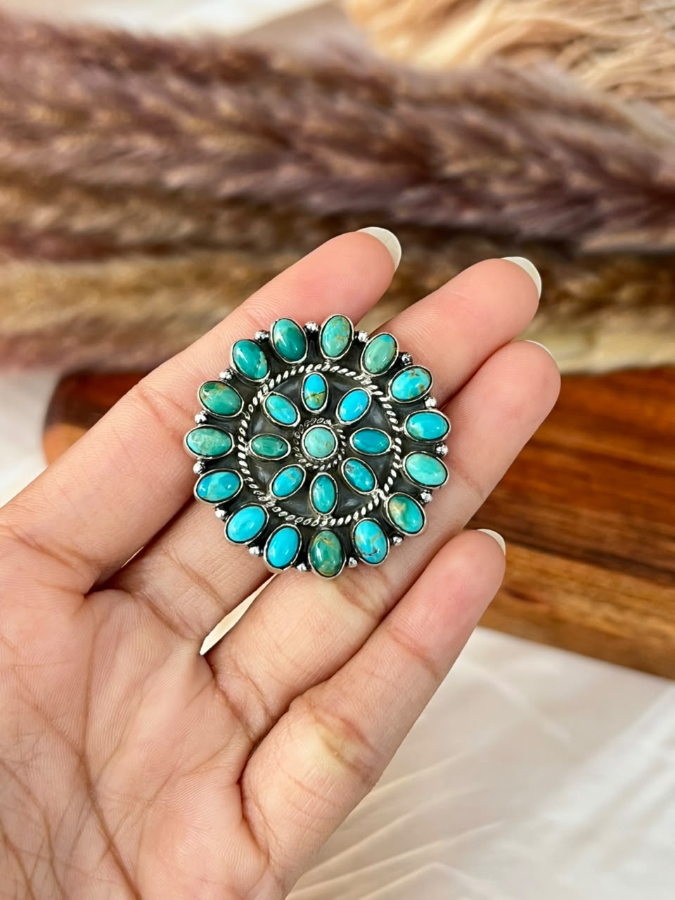 Handmade Sterling Silver Kingman Turquoise Adjustable Ring Signed Nizhoni (7)
