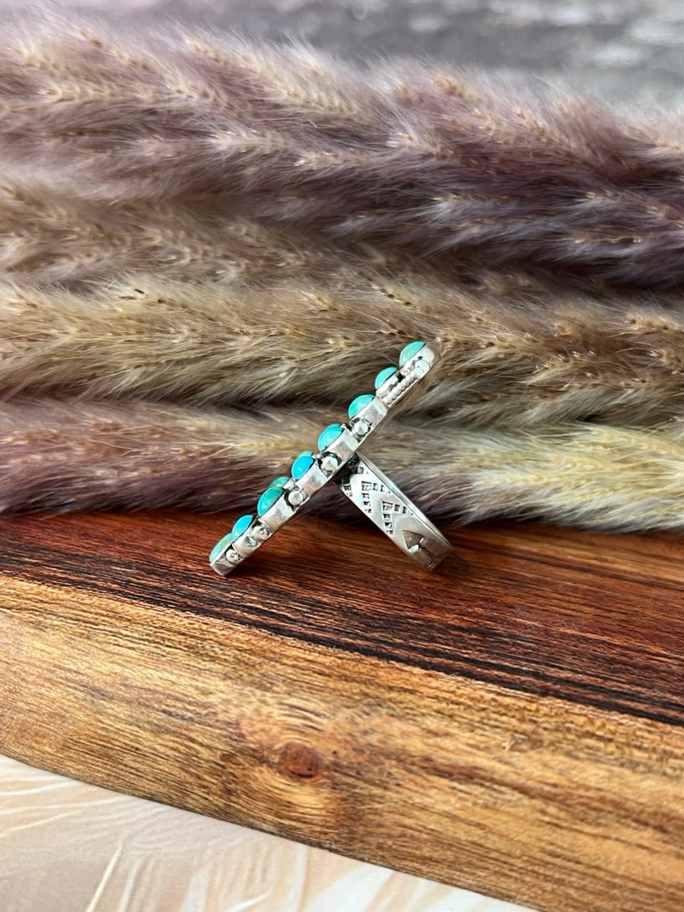 Handmade Sterling Silver Kingman Turquoise Adjustable Ring Signed Nizhoni (3)