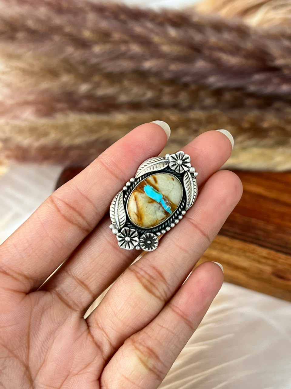 Handmade Sterling Silver Royston Turquoise Adjustable Ring Signed Nizhoni (9)