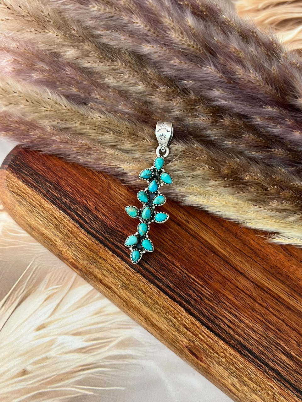 Handmade Sterling Silver Kingman Turquoise Pendant Signed Nizhoni