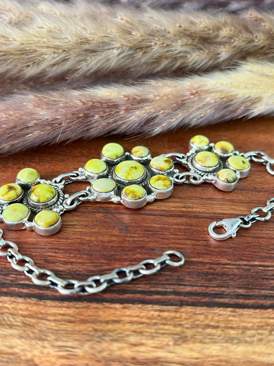 Handmade Sterling Silver Palomino Turquoise Chain Bracelet Signed Nizhoni