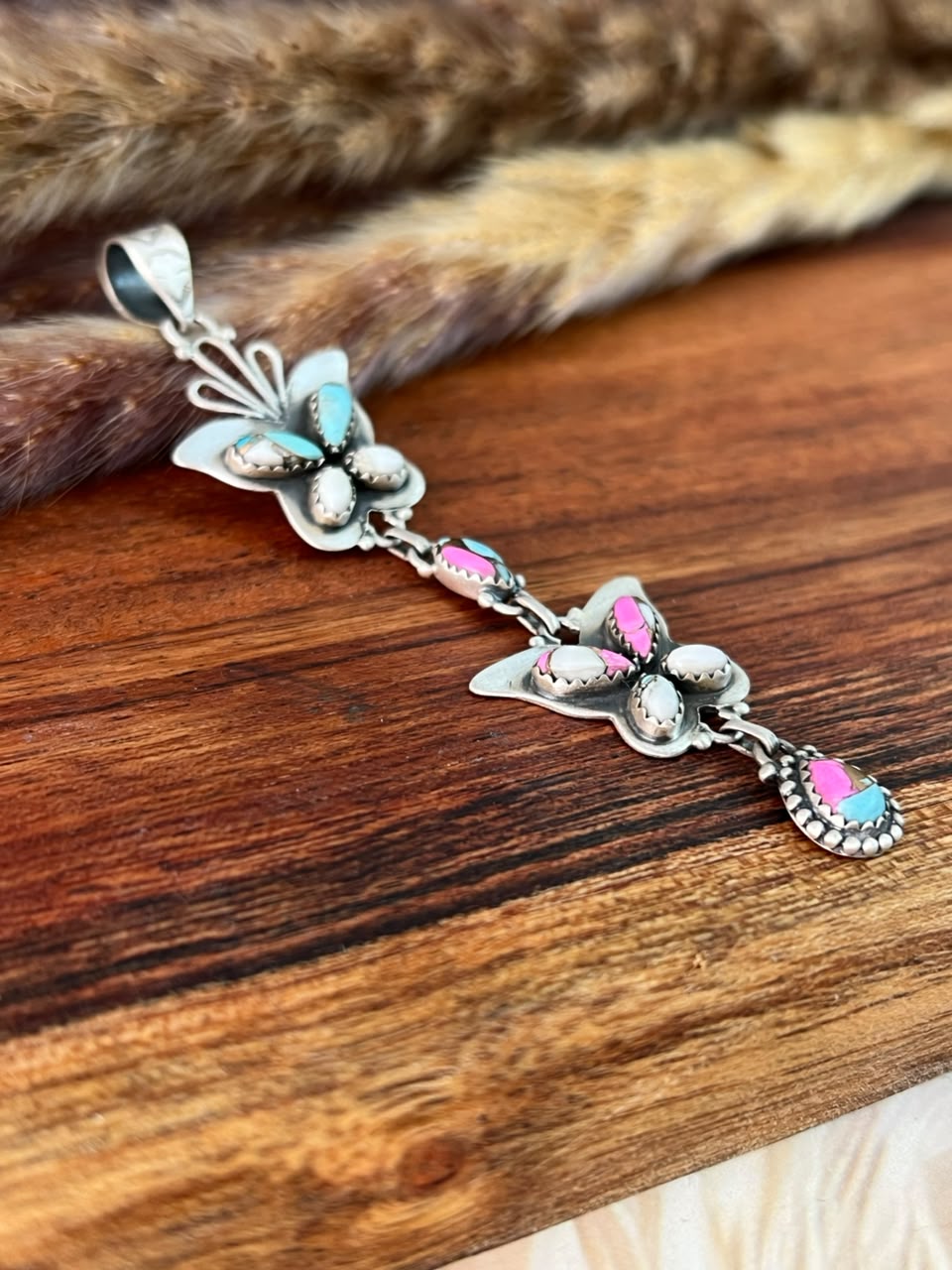 Handmade Sterling Silver Cotton Candy Butterfly Pendant Signed Nizhoni
