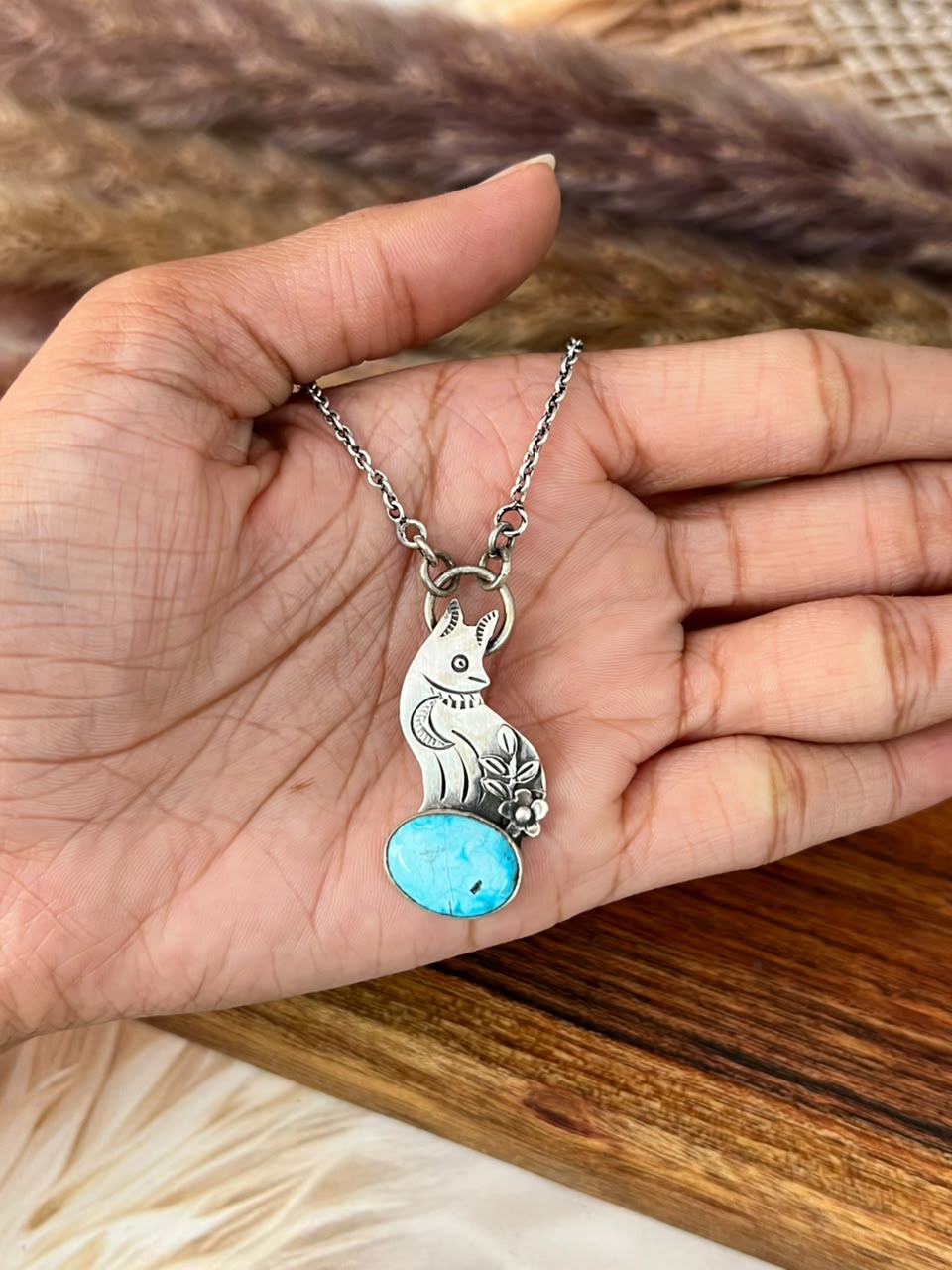 Handmade Sterling Silver White Water Turquoise Necklace Signed Nizhoni