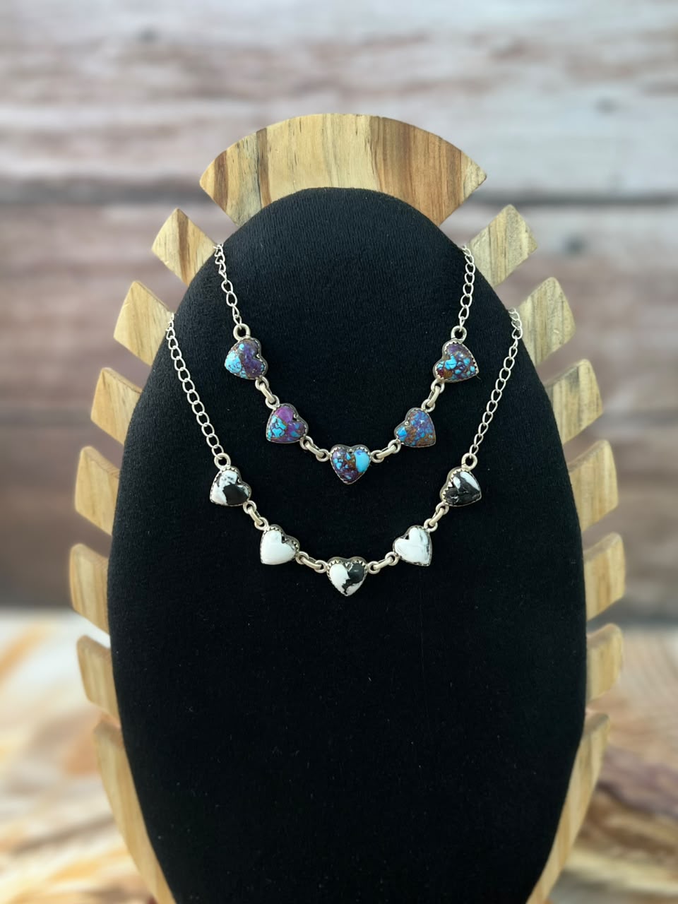 Handmade Sterling Silver Purple Dream Mojave and White Buffalo Choker Heart Necklace Signed Nizhoni