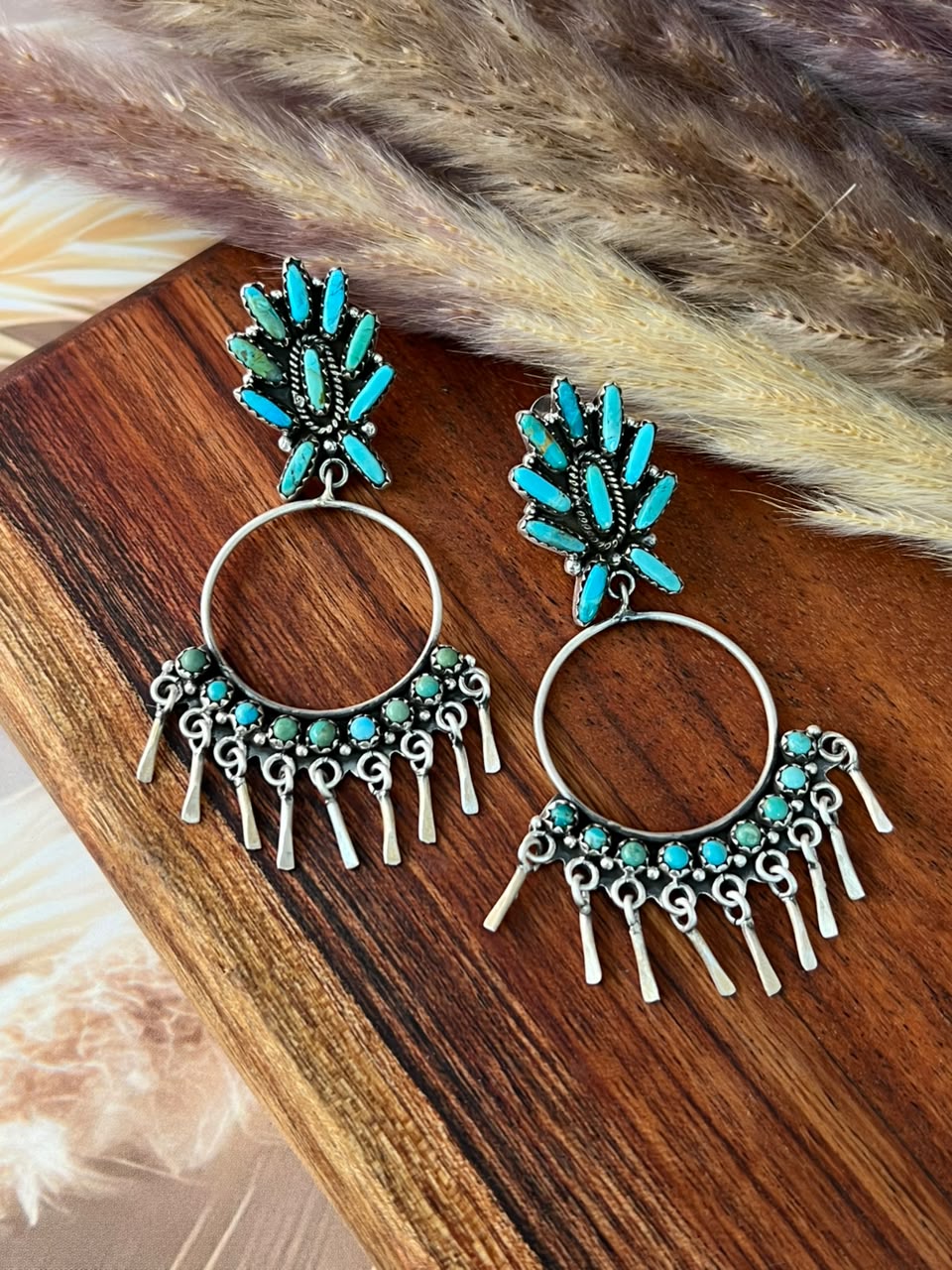 Handmade Sterling Silver Kingman Turquoise Post Dangle Earrings Signed Nizhoni