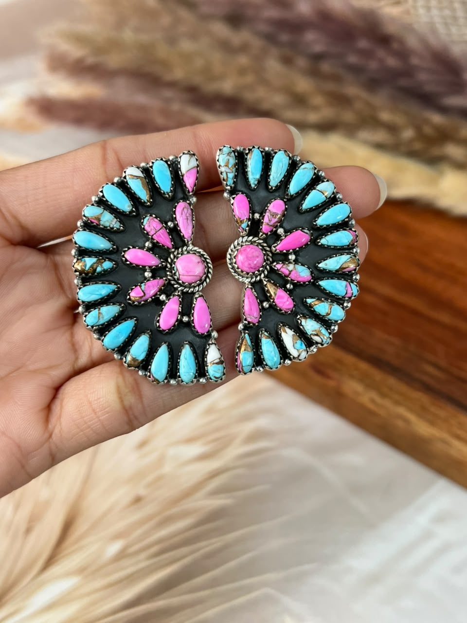 Handmade Sterling Silver Cotton Candy Post Studs Earrings Signed Nizhoni