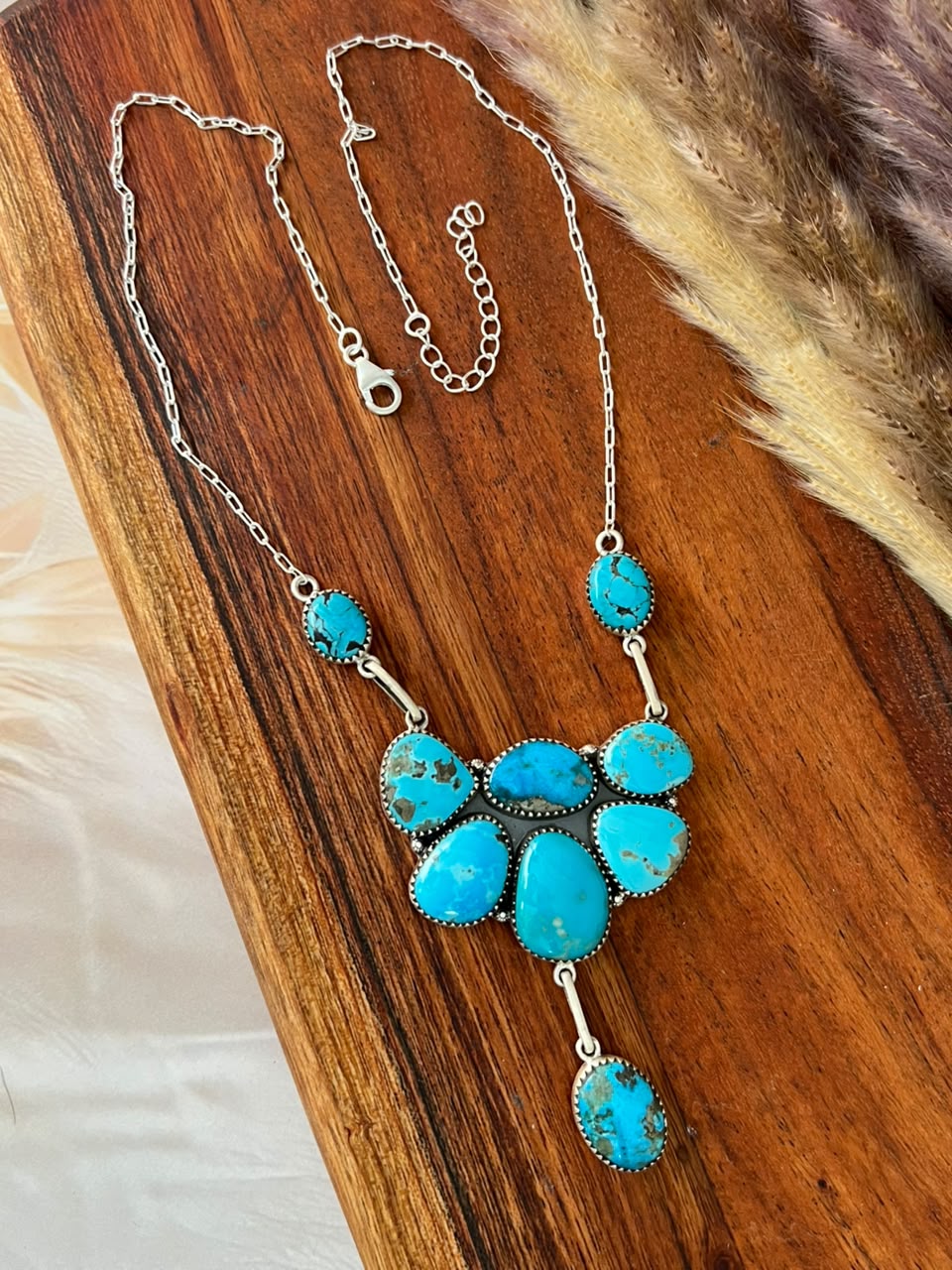 Handmade Sterling Silver Blue Kingman Turquoise Necklace Signed Nizhoni (1)