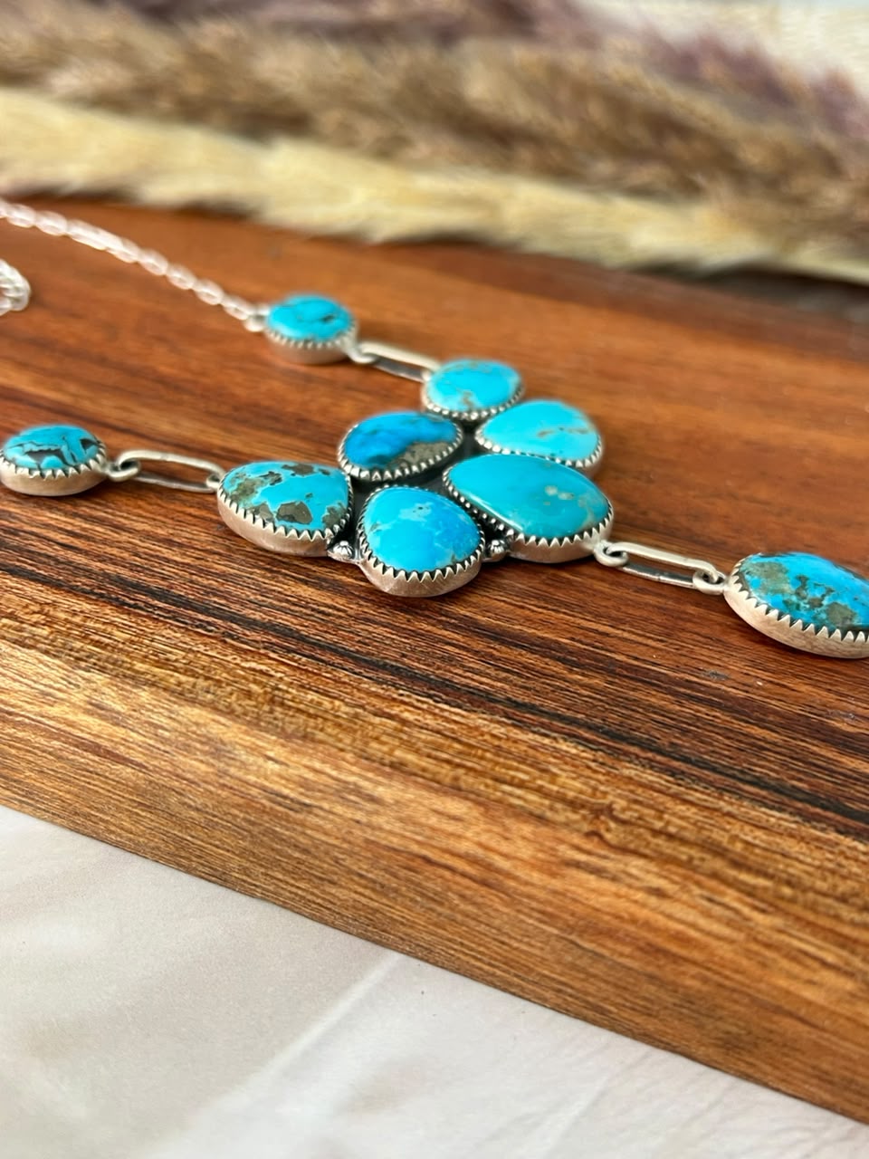Handmade Sterling Silver Blue Kingman Turquoise Necklace Signed Nizhoni (1)