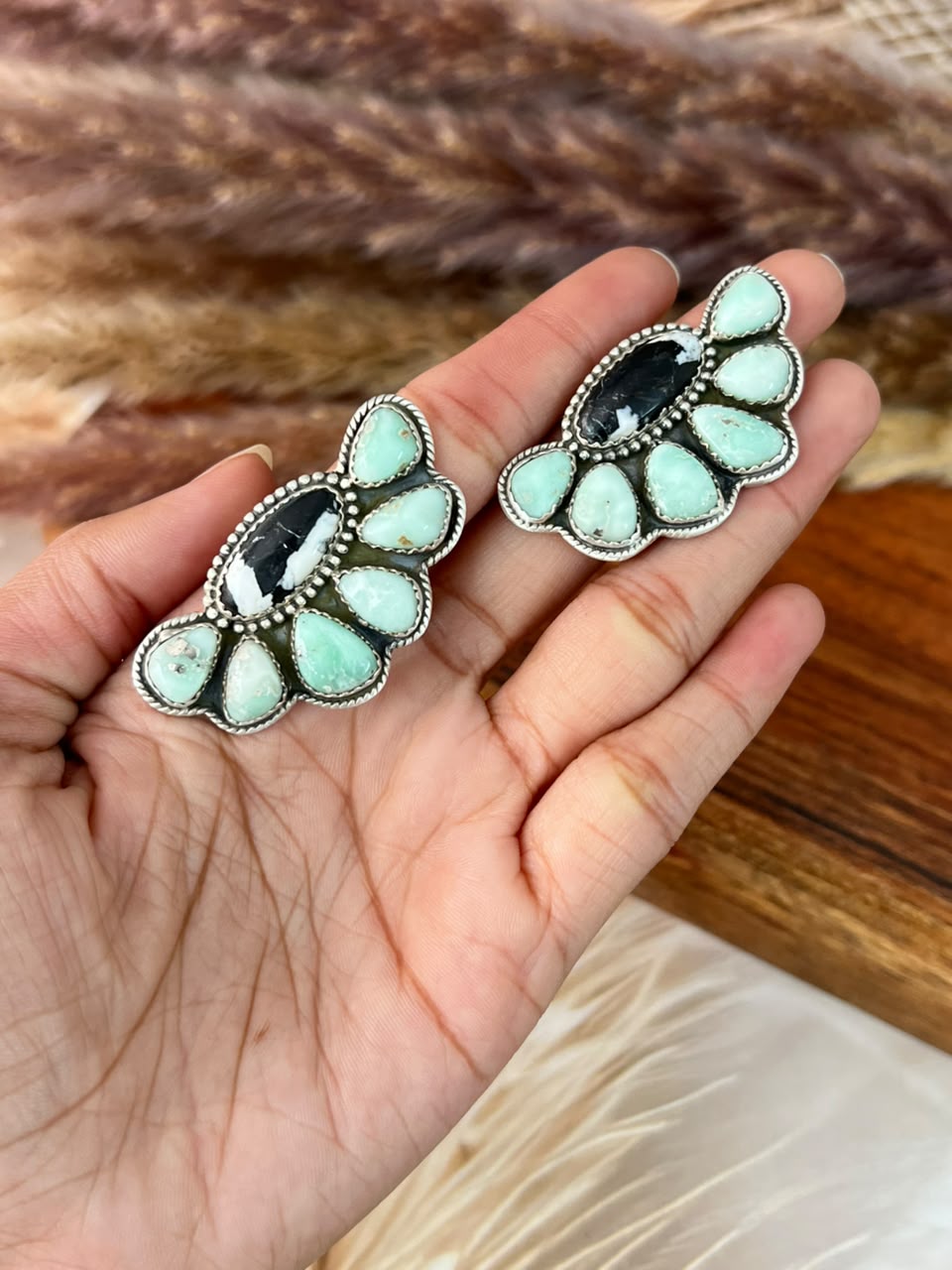 Handmade Sterling Silver Paloma Turquoise with White Buffalo Adjustable Ring Signed Nizhoni (8)