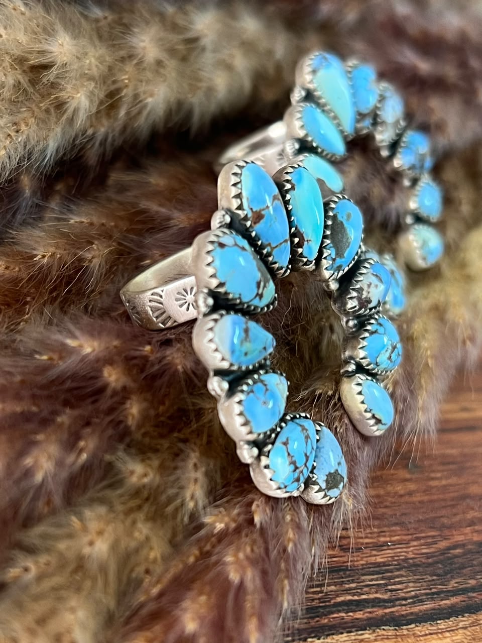 Handmade Sterling Silver Golden Hills Turquoise Naja Adjustable Ring Signed Nizhoni