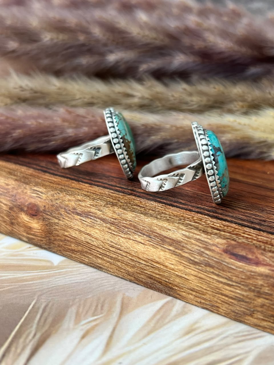Handmade Sterling Silver Manassa Turquoise Adjustable Ring Signed Nizhoni