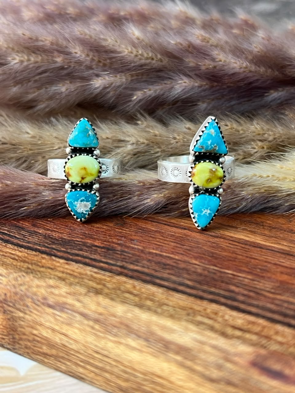 Handmade Sterling Silver Palomino with White Water Turquoise Adjustable Ring Signed Nizhoni
