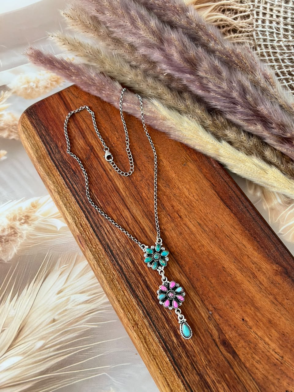 Handmade Sterling Silver Kingman Turquoise with Cotton Candy Signed Nizhoni