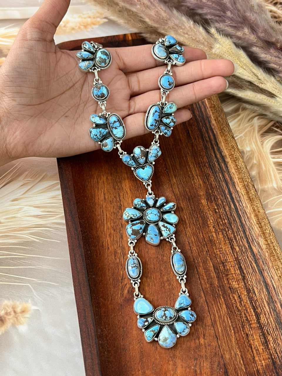 Handmade Sterling Silver Golden Hills Turquoise Necklace Signed Nizhoni
