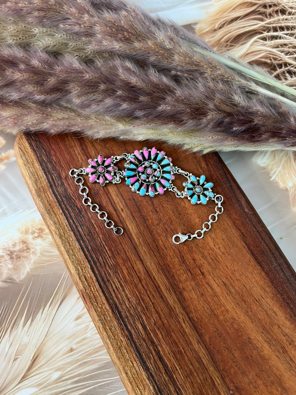 Handmade Sterling Silver Cotton Candy Chain Bracelet Signed Nizhoni