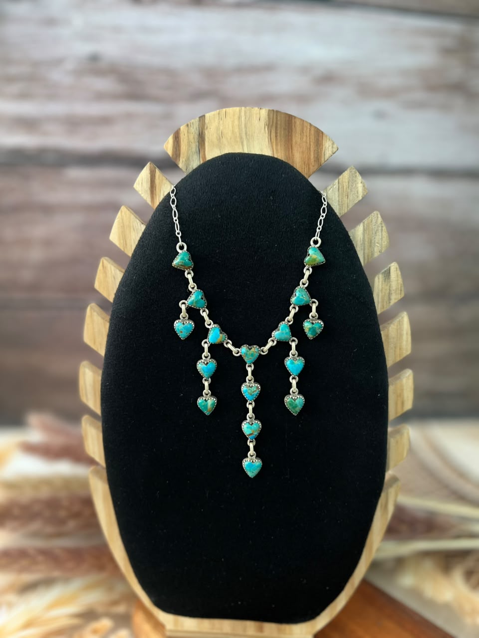 Handmade Sterling Silver Kingman Turquoise Heart Choker Necklace Signed Nizhoni