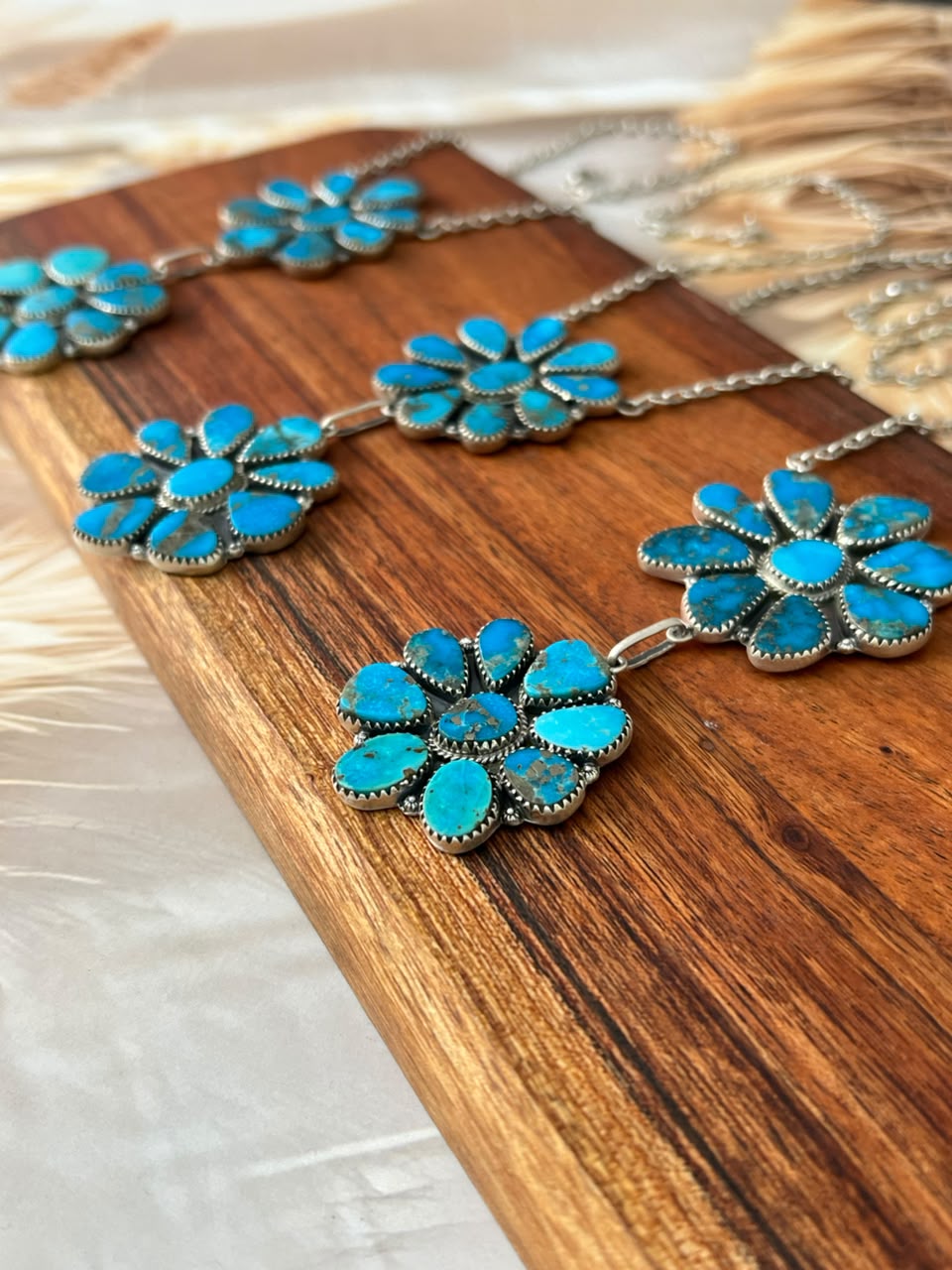 Handmade Sterling Silver Blue Kingman Turquoise Necklace Signed Nizhoni