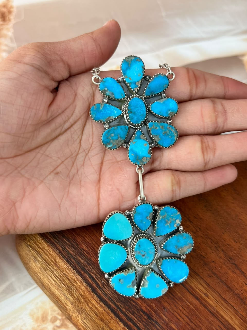 Handmade Sterling Silver Blue Kingman Turquoise Necklace Signed Nizhoni