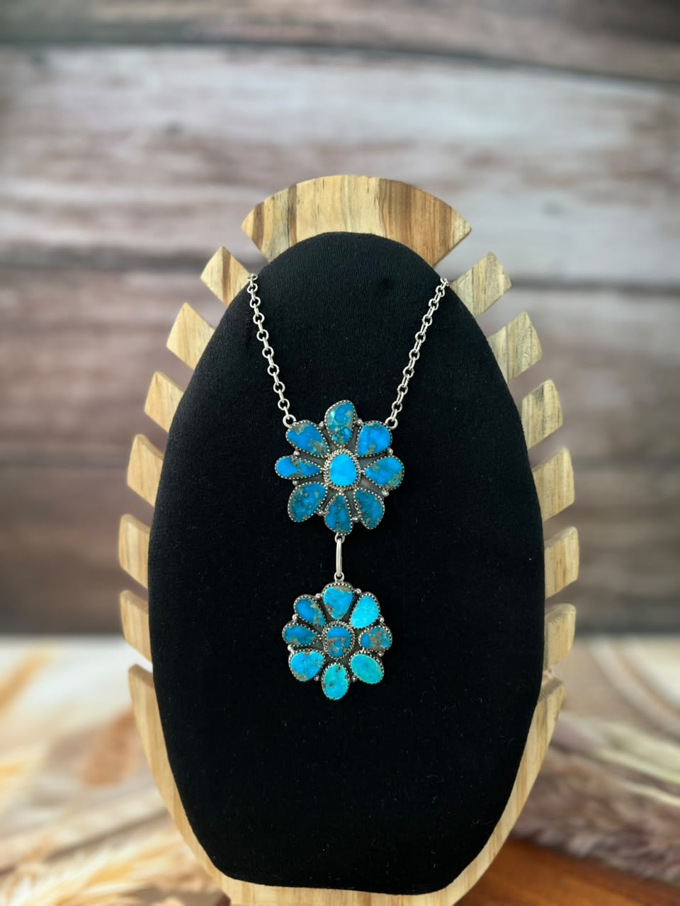 Handmade Sterling Silver Blue Kingman Turquoise Necklace Signed Nizhoni