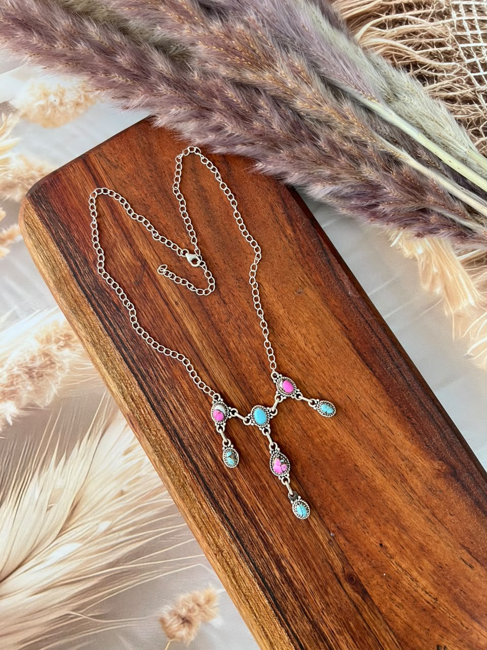 Handmade Sterling Silver Cotton Candy Necklace Signed Nizhoni