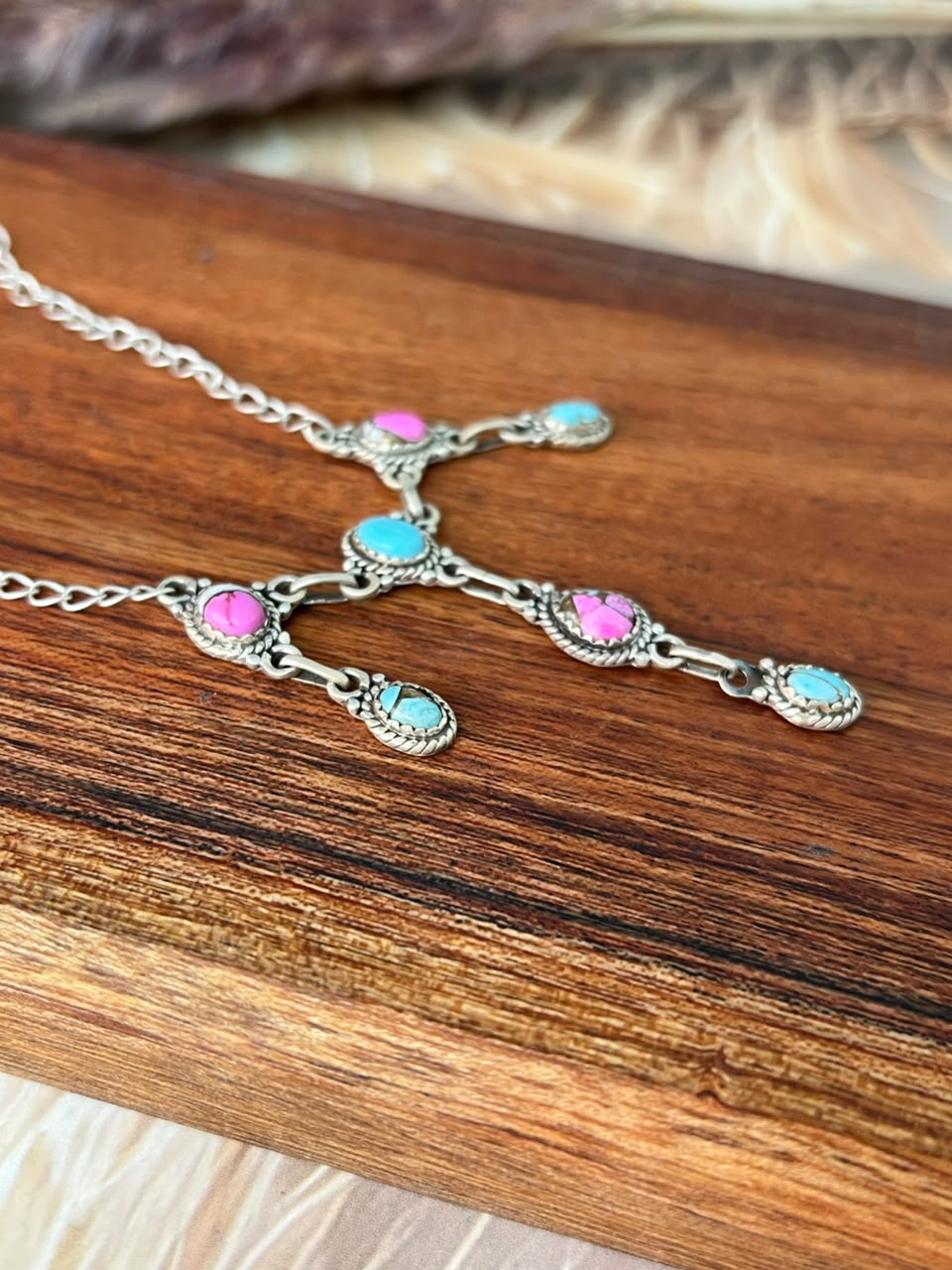 Handmade Sterling Silver Cotton Candy Necklace Signed Nizhoni