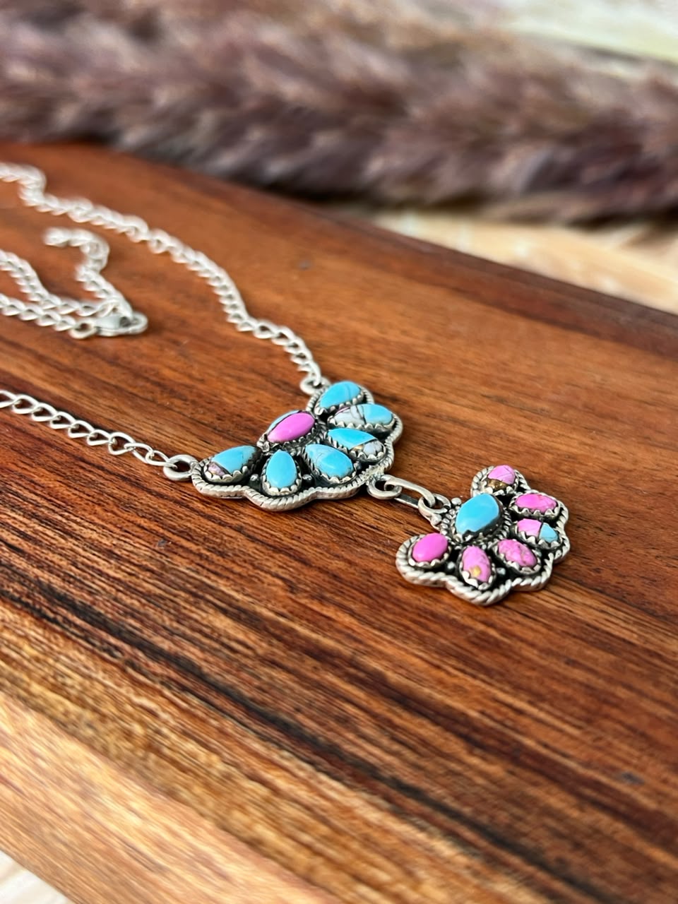 Handmade Sterling Silver Cotton Candy Necklace Signed Nizhoni