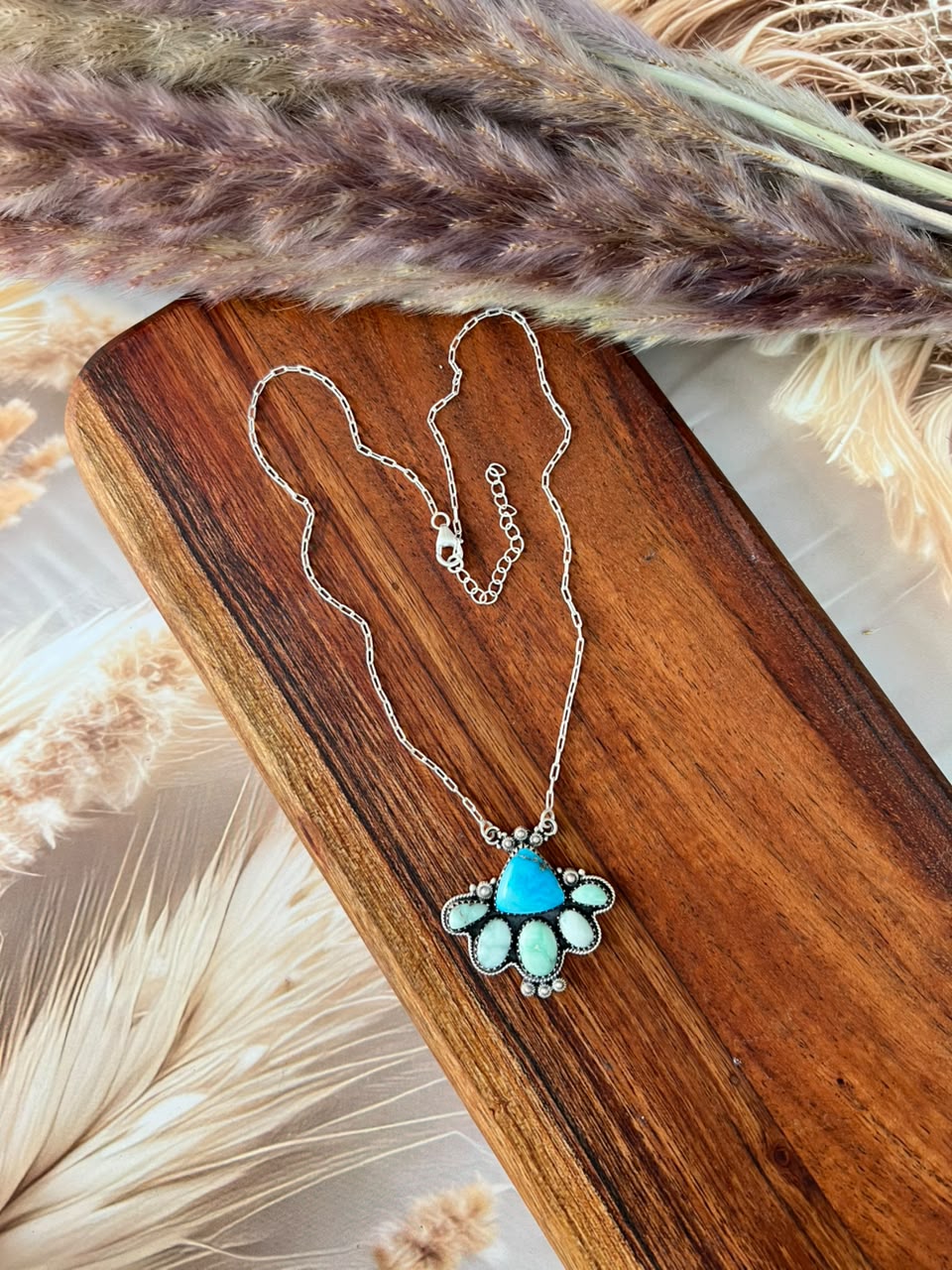 Handmade Sterling Silver Paloma with Sierra Bella Turquoise Necklace Signed Nizhoni
