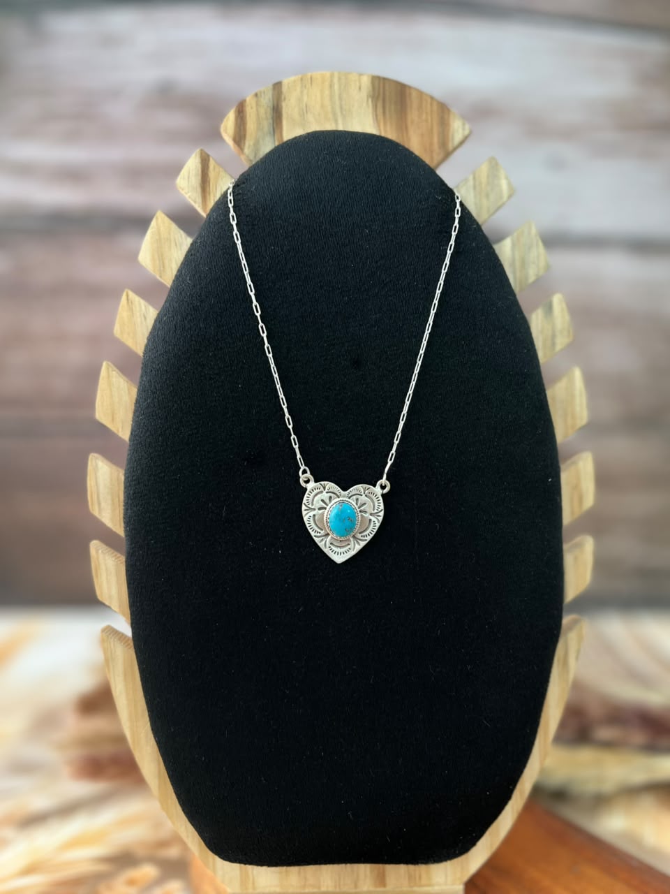 Handmade Sterling Silver Kingman Turquoise Heart Necklace Signed Nizhoni