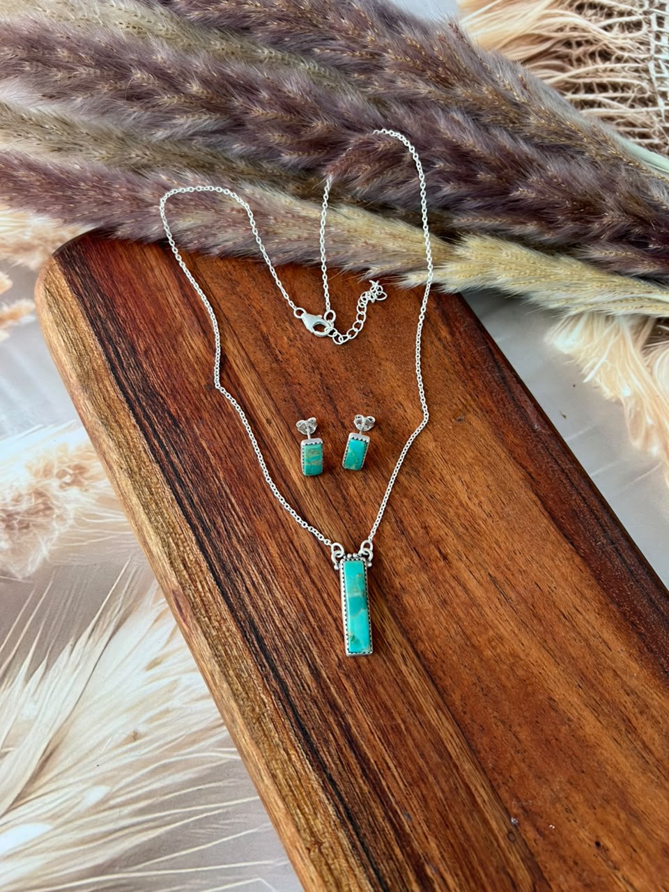 Handmade Sterling Silver Kingman Turquoise Necklace and Earrings Set Signed Nizhoni