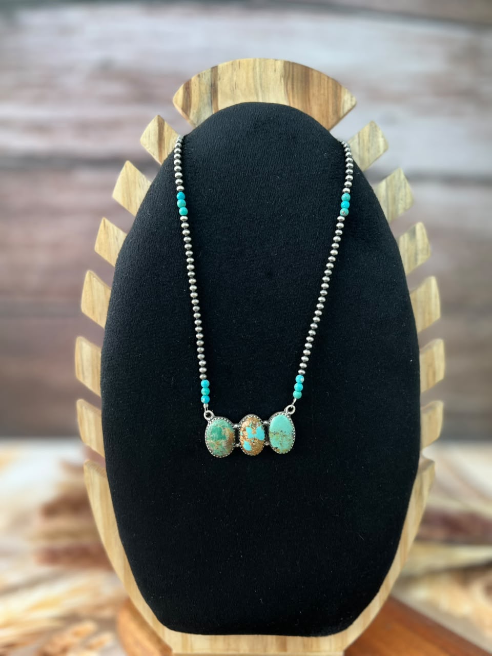 Handmade Sterling Silver Manassa with Kingman Turquoise Beaded Necklace Signed Nizhoni