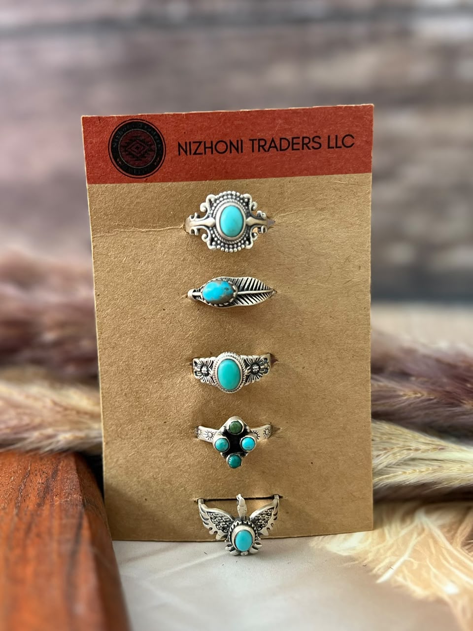 Handmade Sterling Silver Kingman Turquoise Adjustable Ring Card