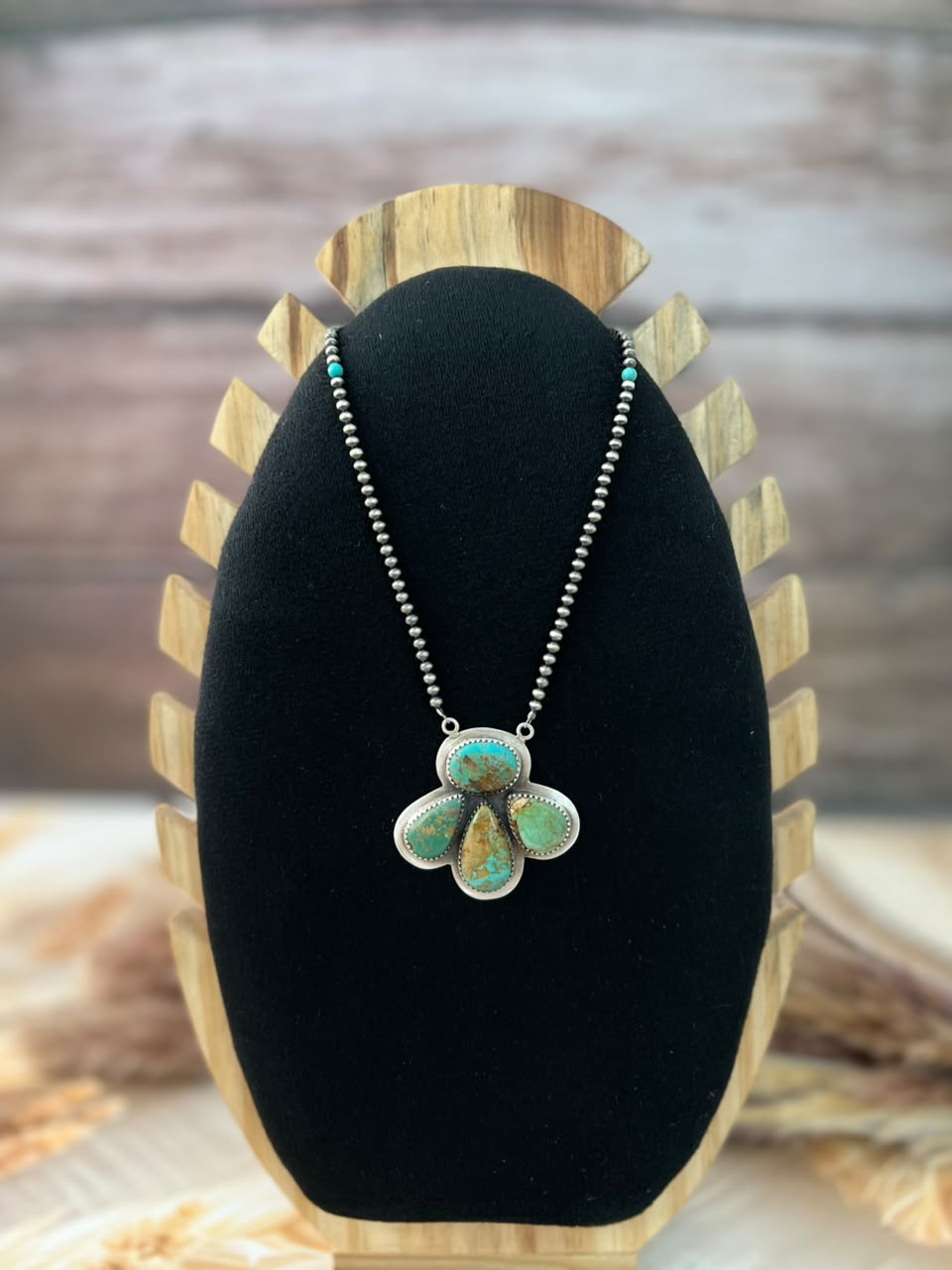 Handmade Sterling Silver Manassa with Kingman Turquoise Beaded Necklace Signed Nizhoni