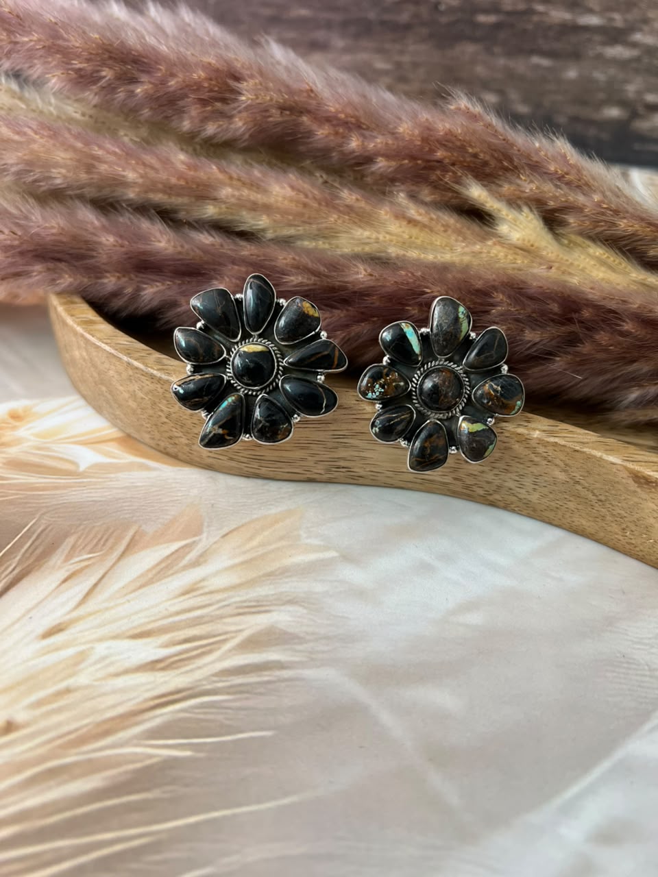 Handmade Sterling Silver Blackjack Turquoise Collection: Adjustable Ring Signed Nizhoni