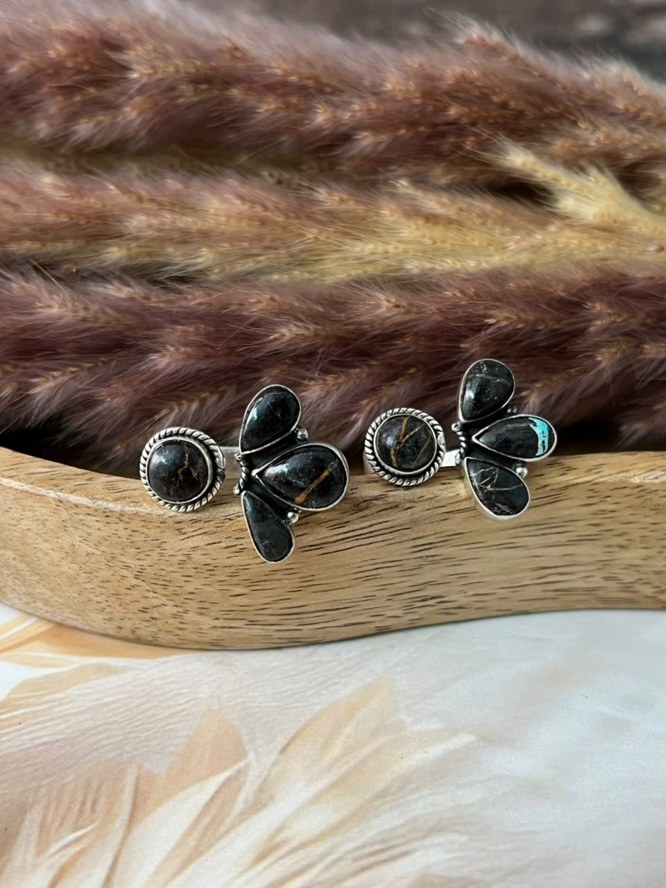 Handmade Sterling Silver Blackjack Turquoise Collection: Adjustable Ring Signed Nizhoni