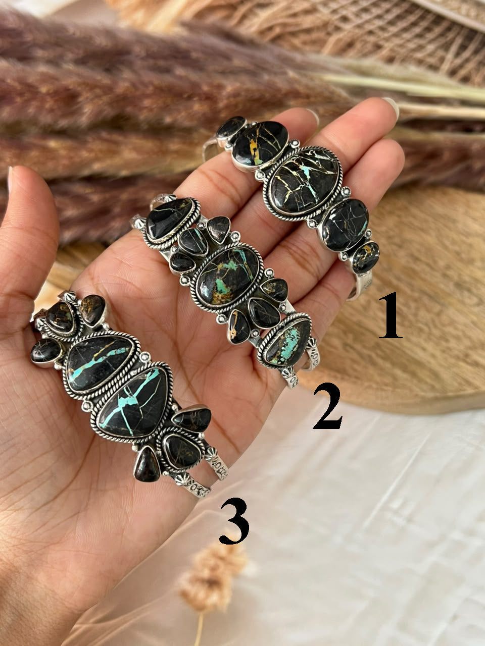 Handmade Sterling Silver Blackjack Turquoise Collection: Cuff Bracelet Signed Nizhoni