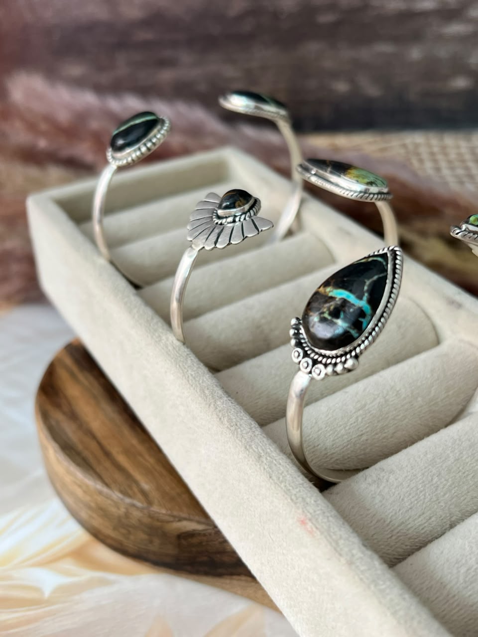 Handmade Sterling Silver Blackjack Turquoise Collection: Cuff Bracelet Signed Nizhoni