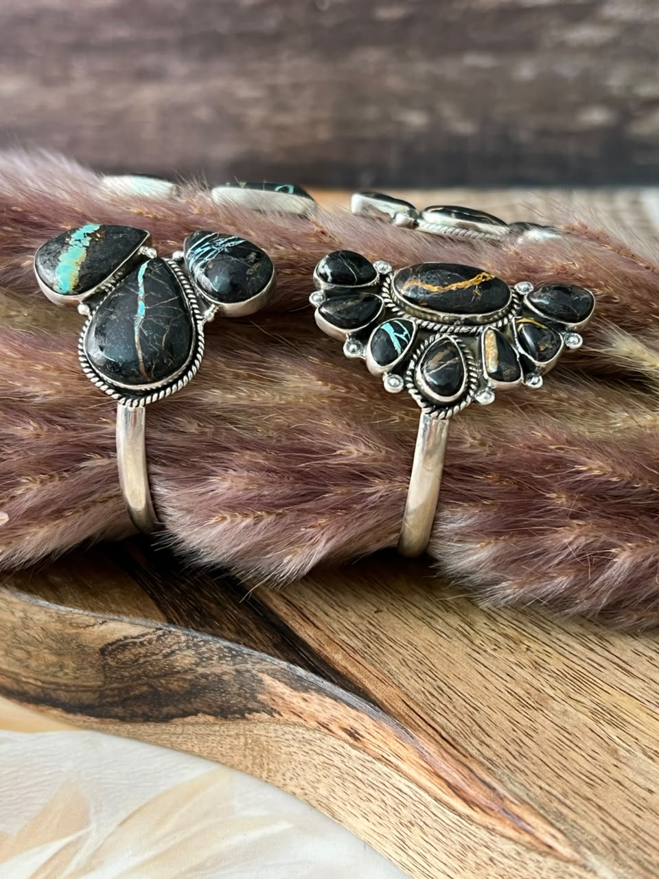 Handmade Sterling Silver Blackjack Turquoise Collection: Cuff Bracelet Signed Nizhoni