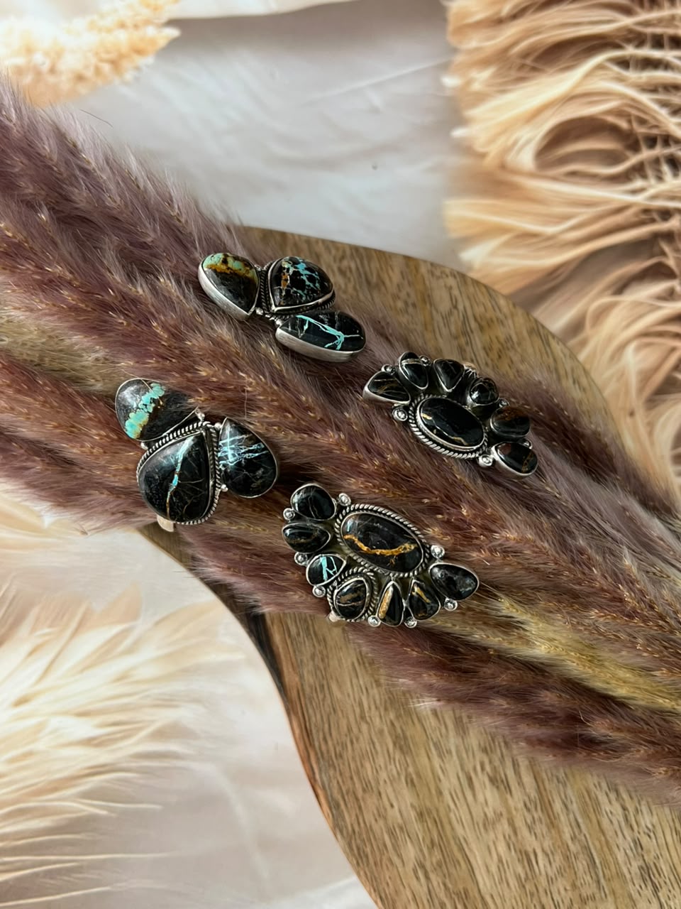 Handmade Sterling Silver Blackjack Turquoise Collection: Cuff Bracelet Signed Nizhoni