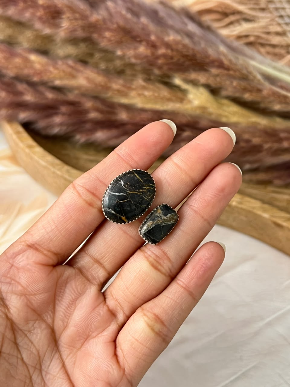Handmade Sterling Silver Blackjack Turquoise Collection: Adjustable Ring Signed Nizhoni