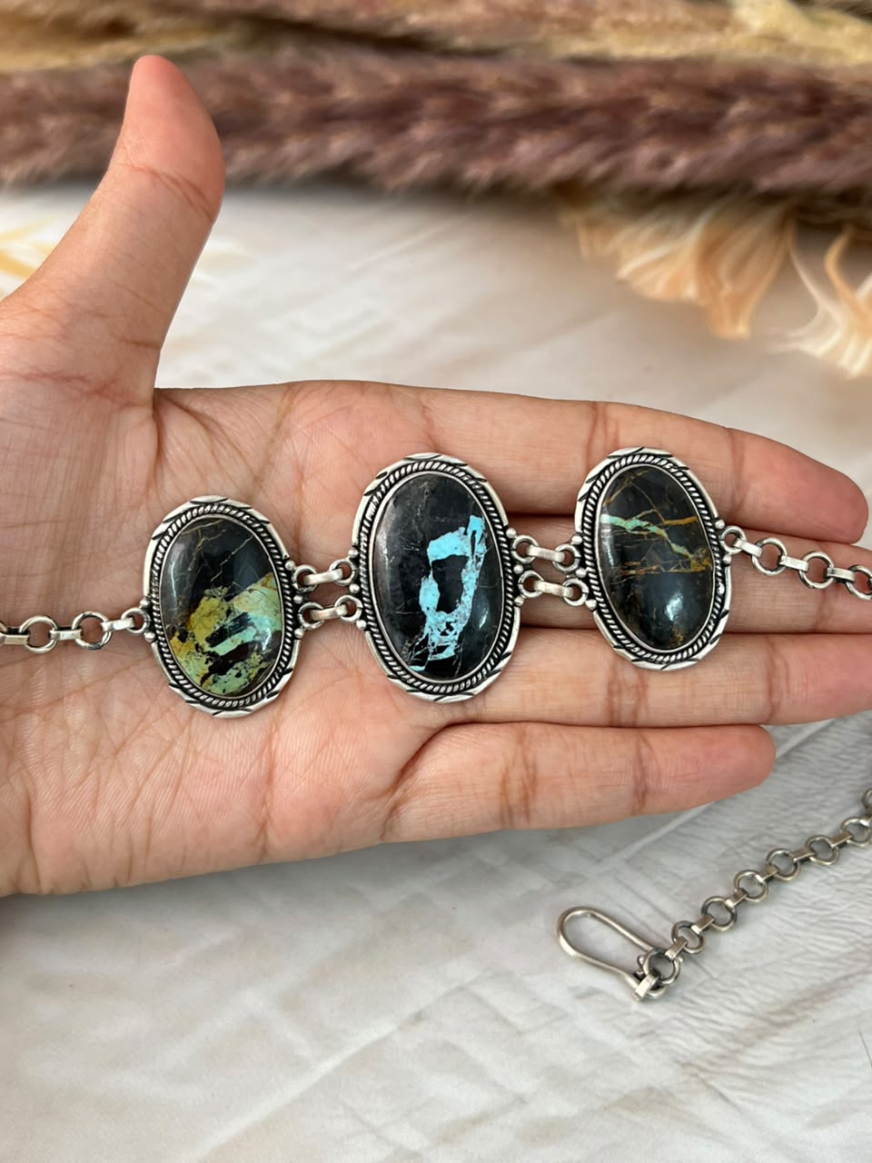 Handmade Sterling Silver Blackjack Turquoise Collection: Necklace Signed Nizhoni