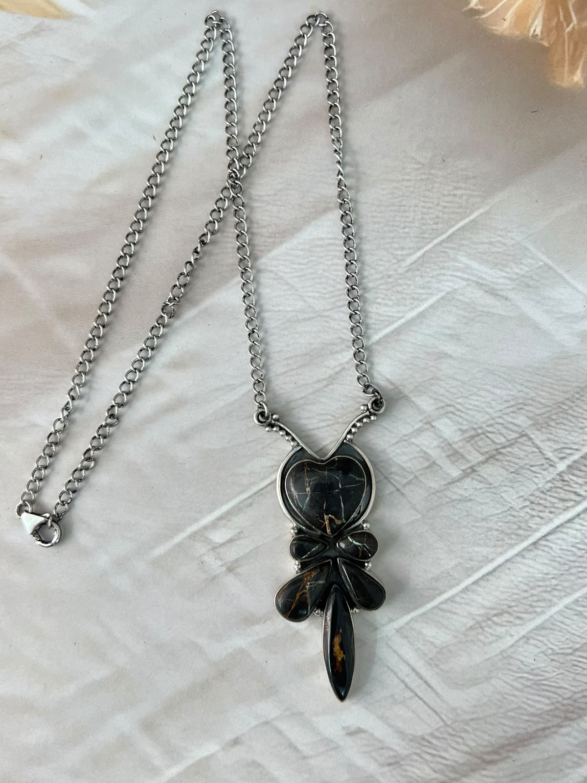 Handmade Sterling Silver Blackjack Turquoise Collection: Necklace Signed Nizhoni