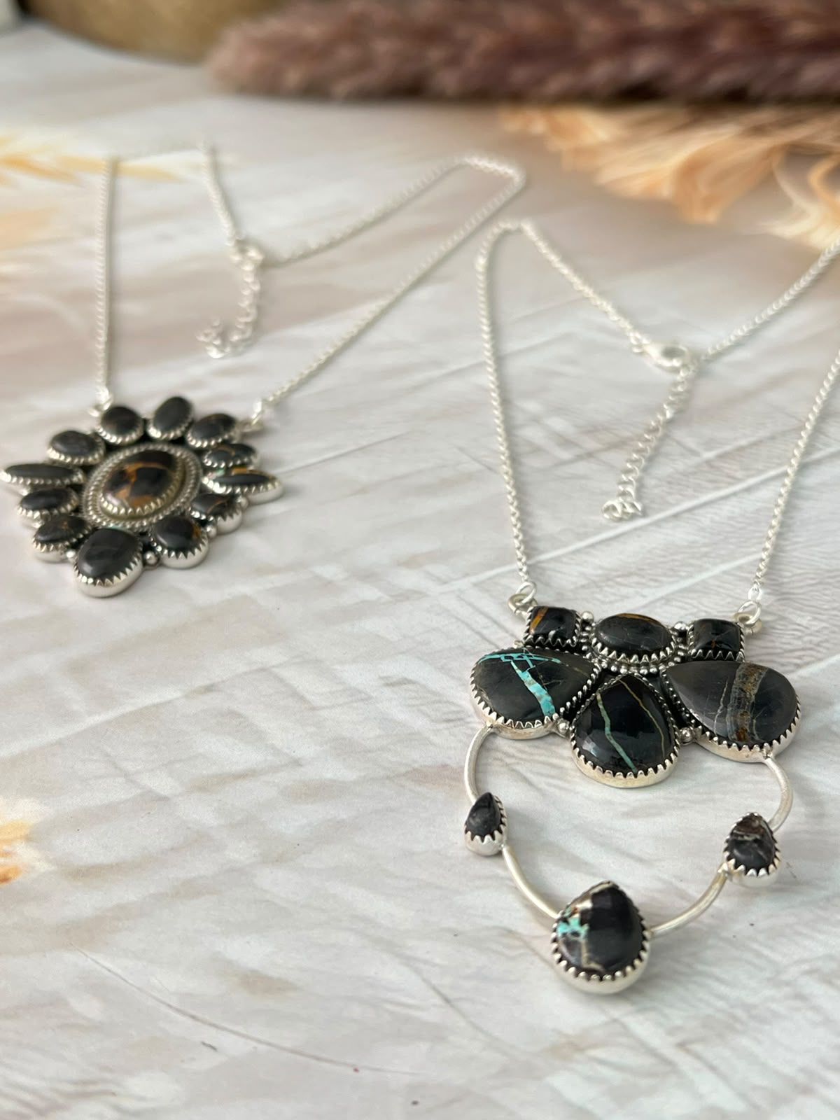 Handmade Sterling Silver Blackjack Turquoise Collection: Necklace Signed Nizhoni