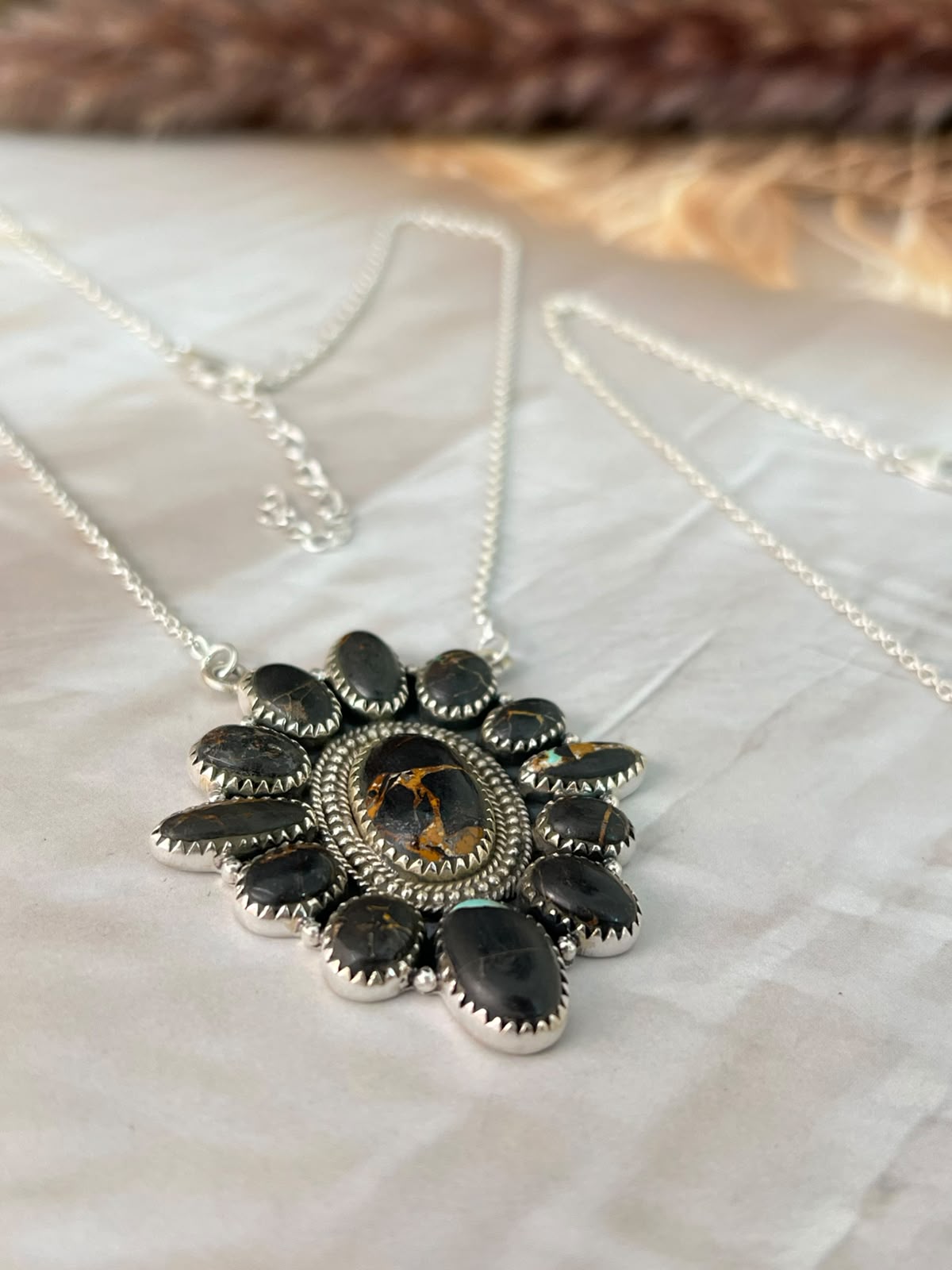 Handmade Sterling Silver Blackjack Turquoise Collection: Necklace Signed Nizhoni