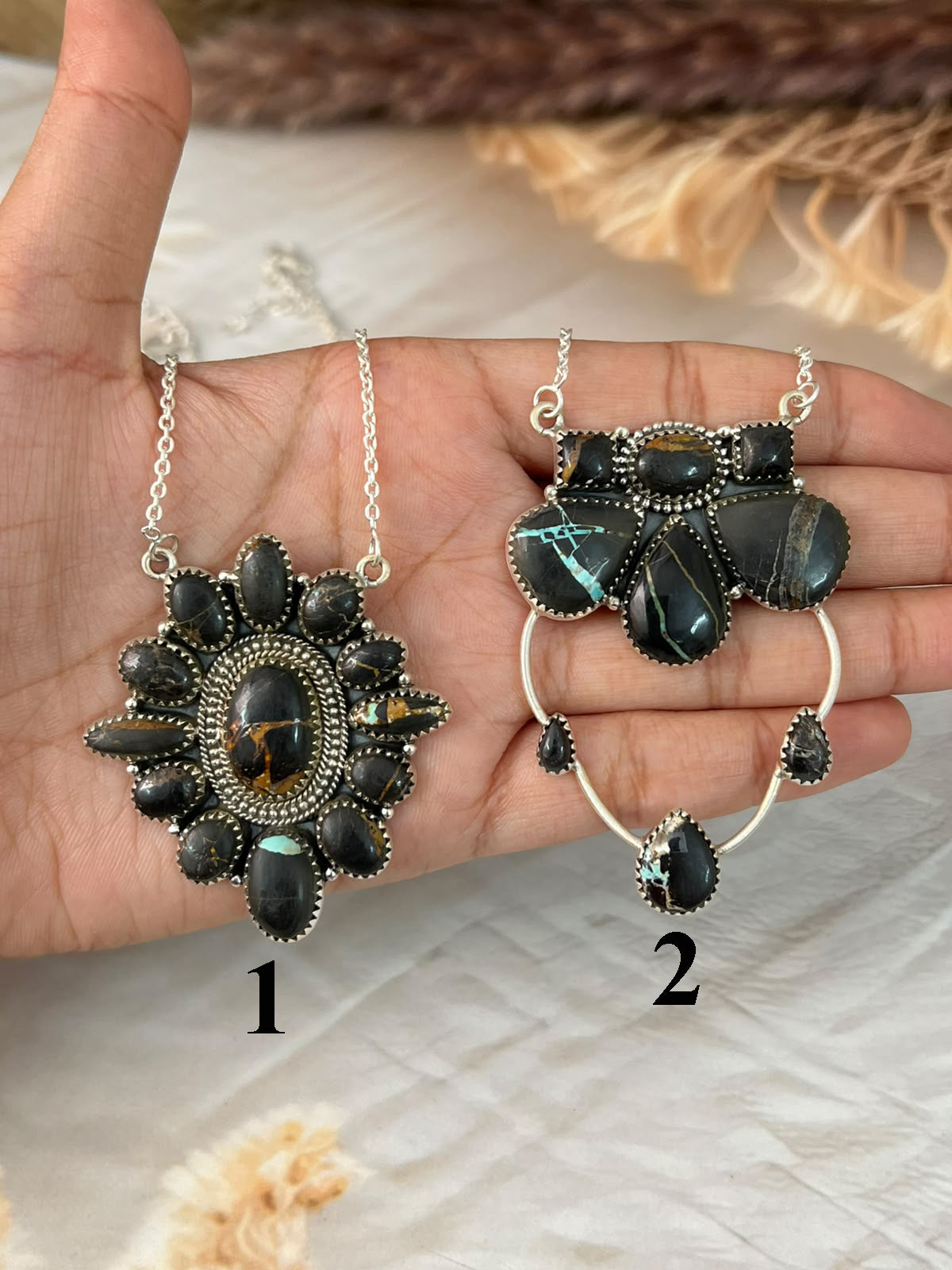 Handmade Sterling Silver Blackjack Turquoise Collection: Necklace Signed Nizhoni