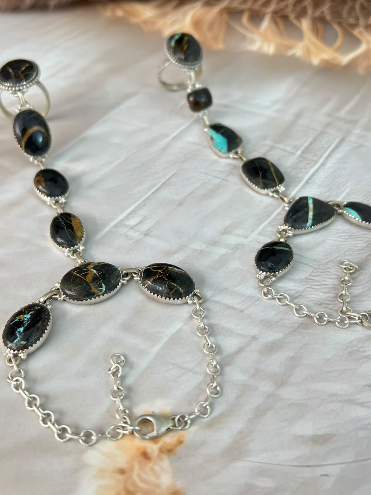 Handmade Sterling Silver Blackjack Turquoise Collection: Hand Harness Signed Nizhoni