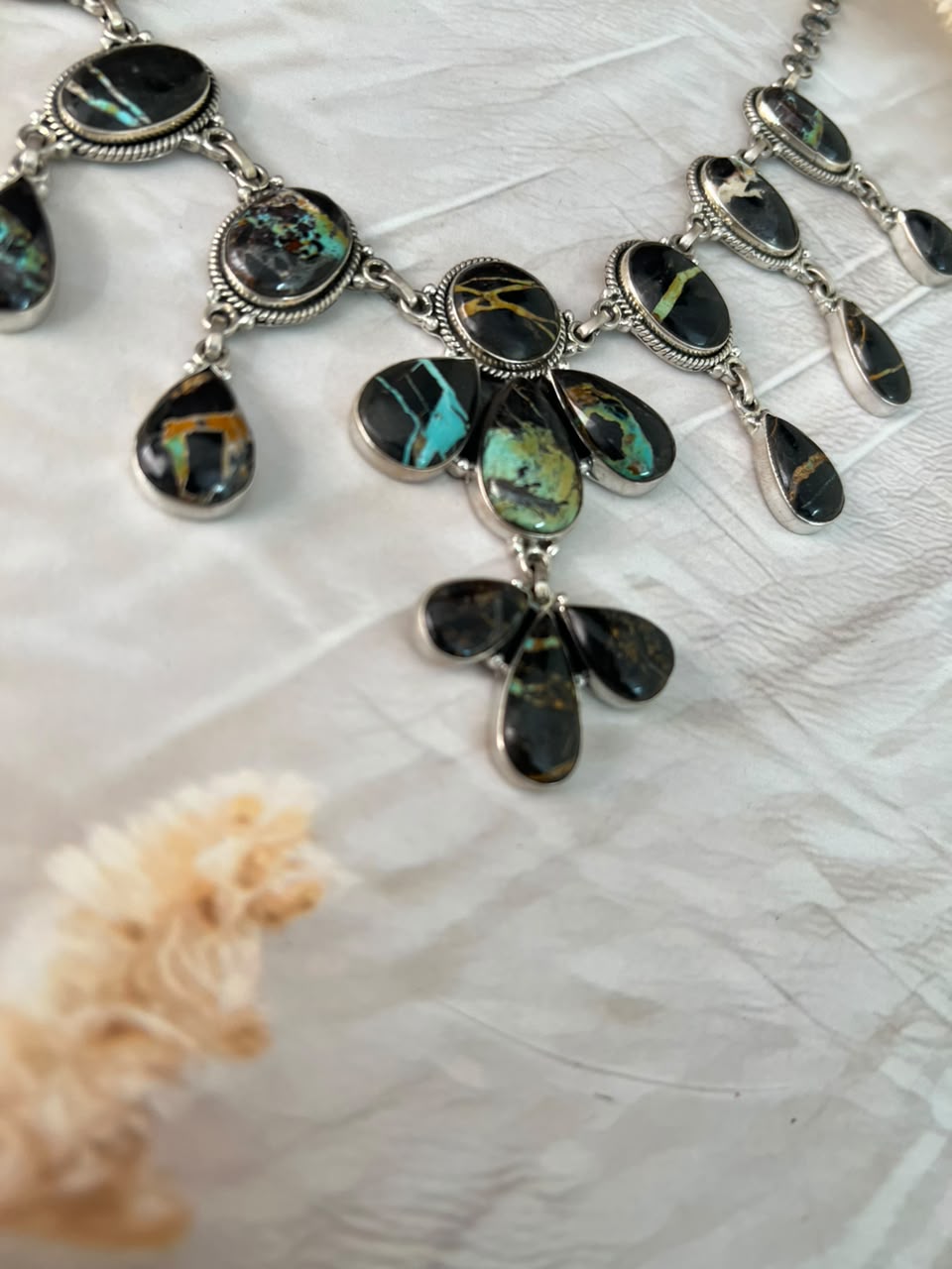 Handmade Sterling Silver Blackjack Turquoise Collection: Necklace Signed Nizhoni