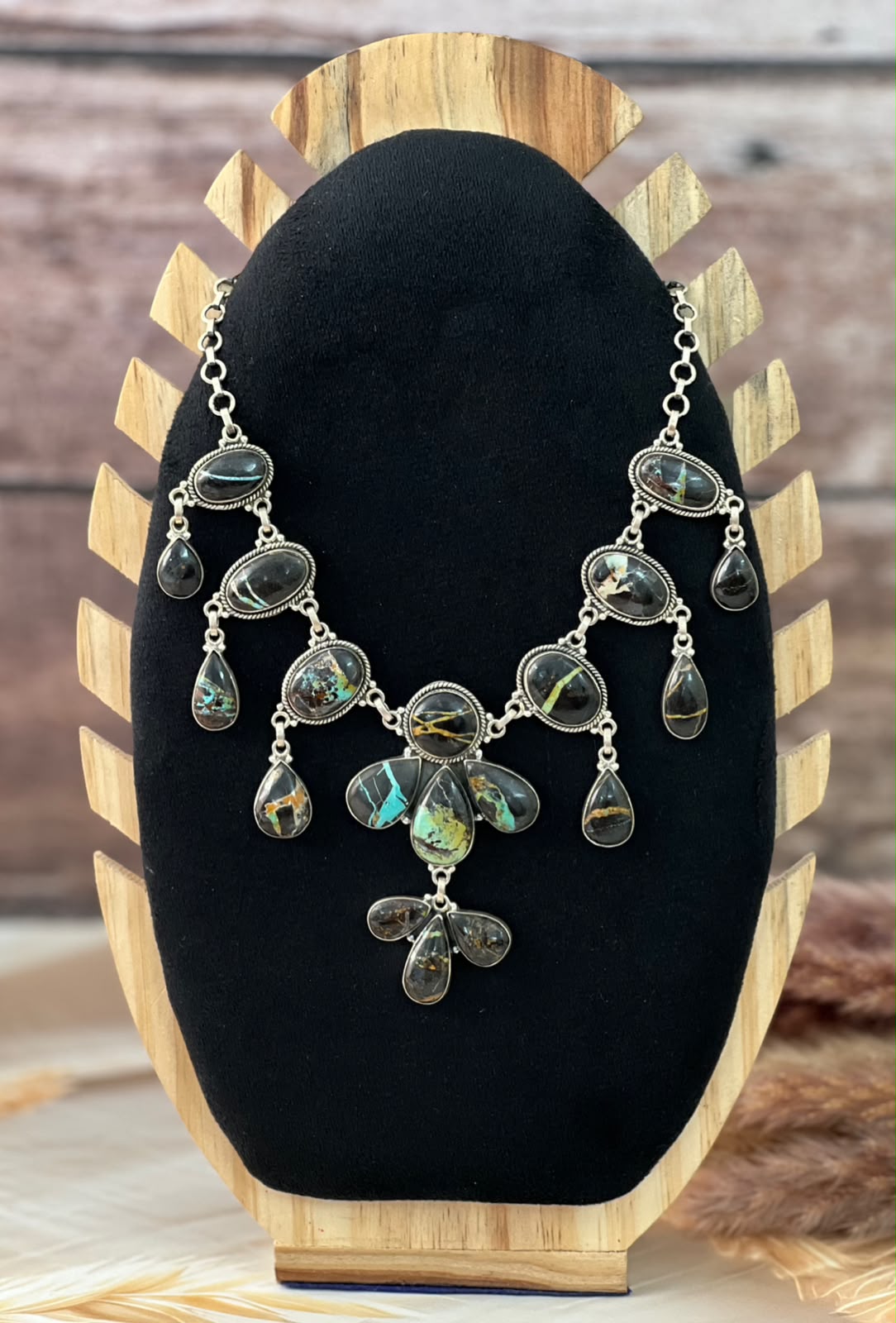Handmade Sterling Silver Blackjack Turquoise Collection: Necklace Signed Nizhoni