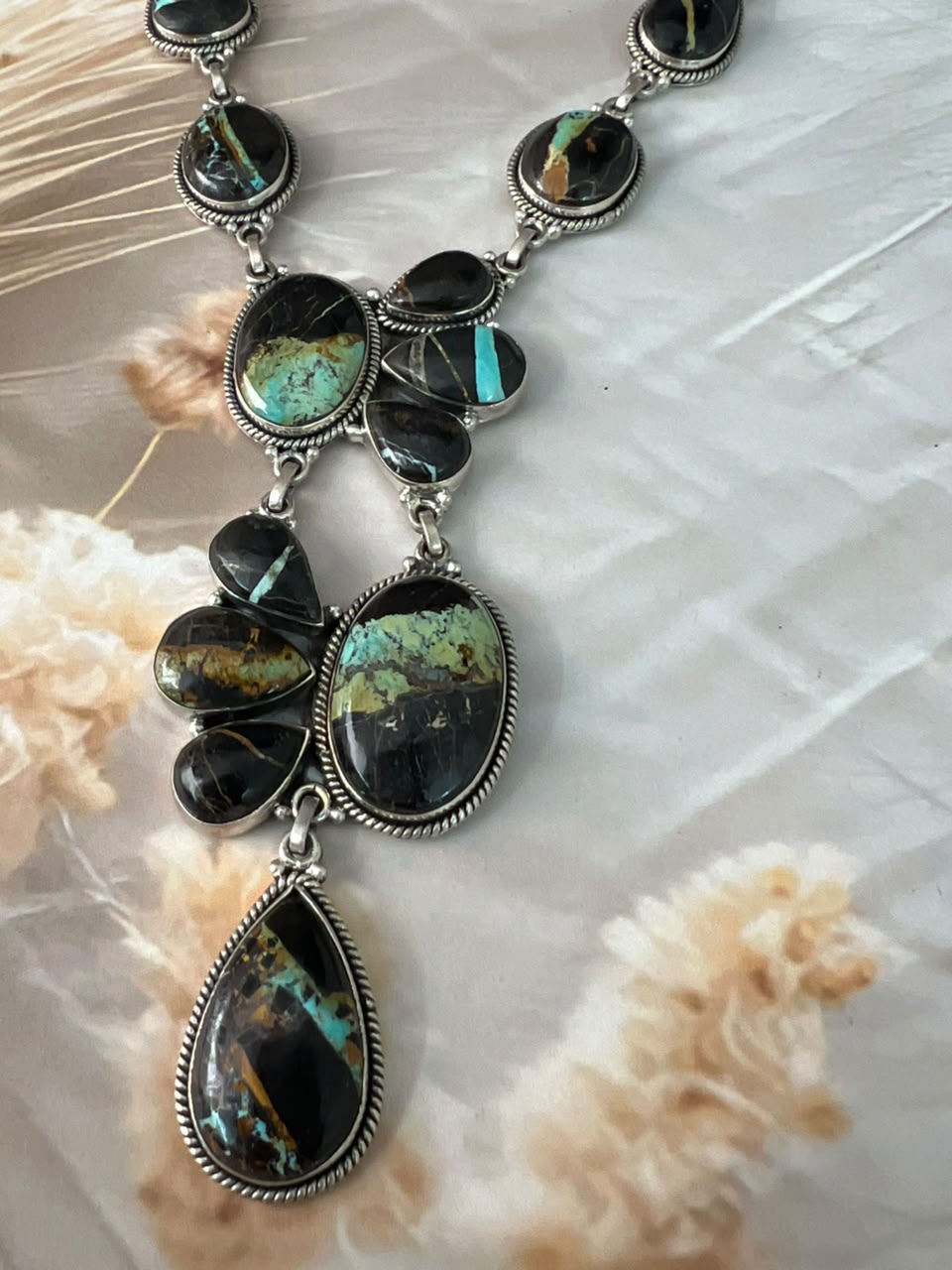 Handmade Sterling Silver Blackjack Turquoise Collection: Necklace Signed Nizhoni