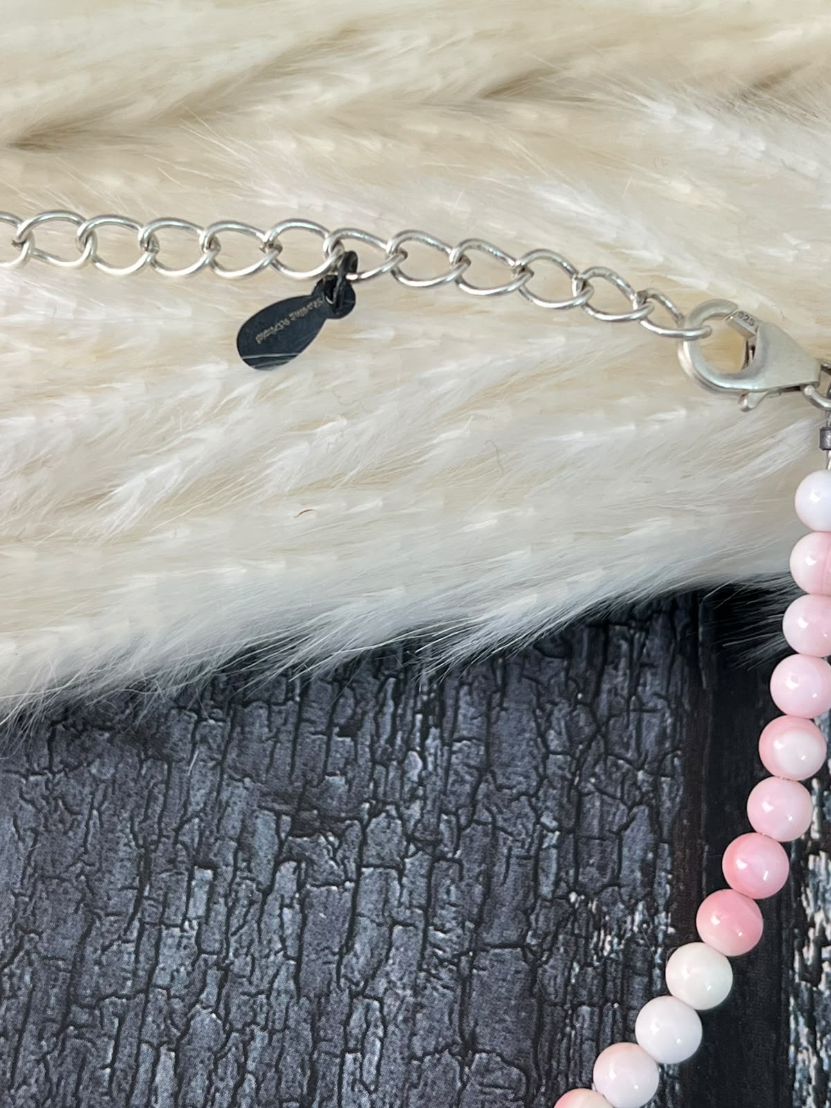 Handmade Sterling Silver Queen Pink Conch Collection: Beaded Chain Bracelet Signed Nizhoni (9)