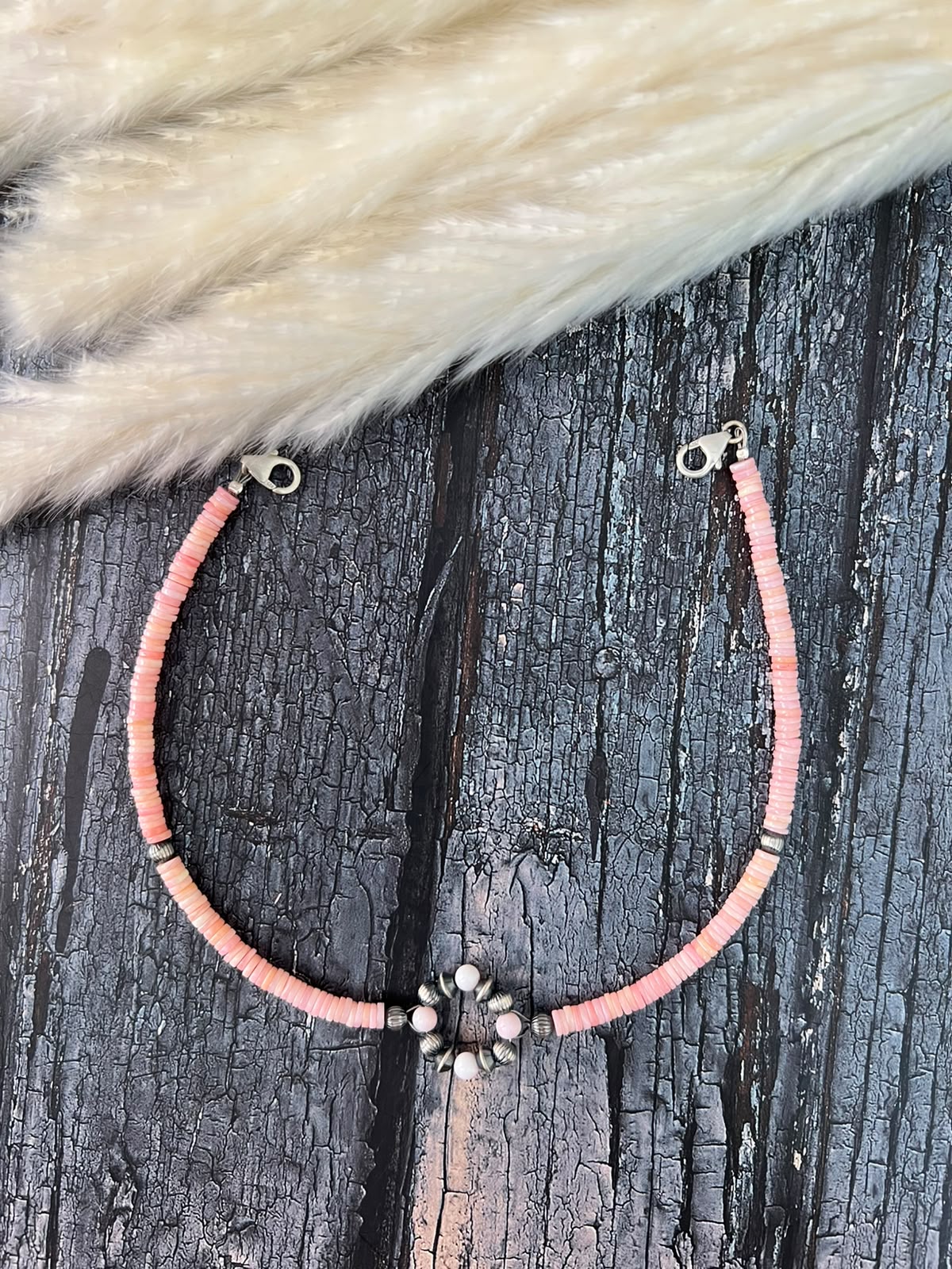 Handmade Sterling Silver Queen Pink Conch Collection: Beaded Hat Band